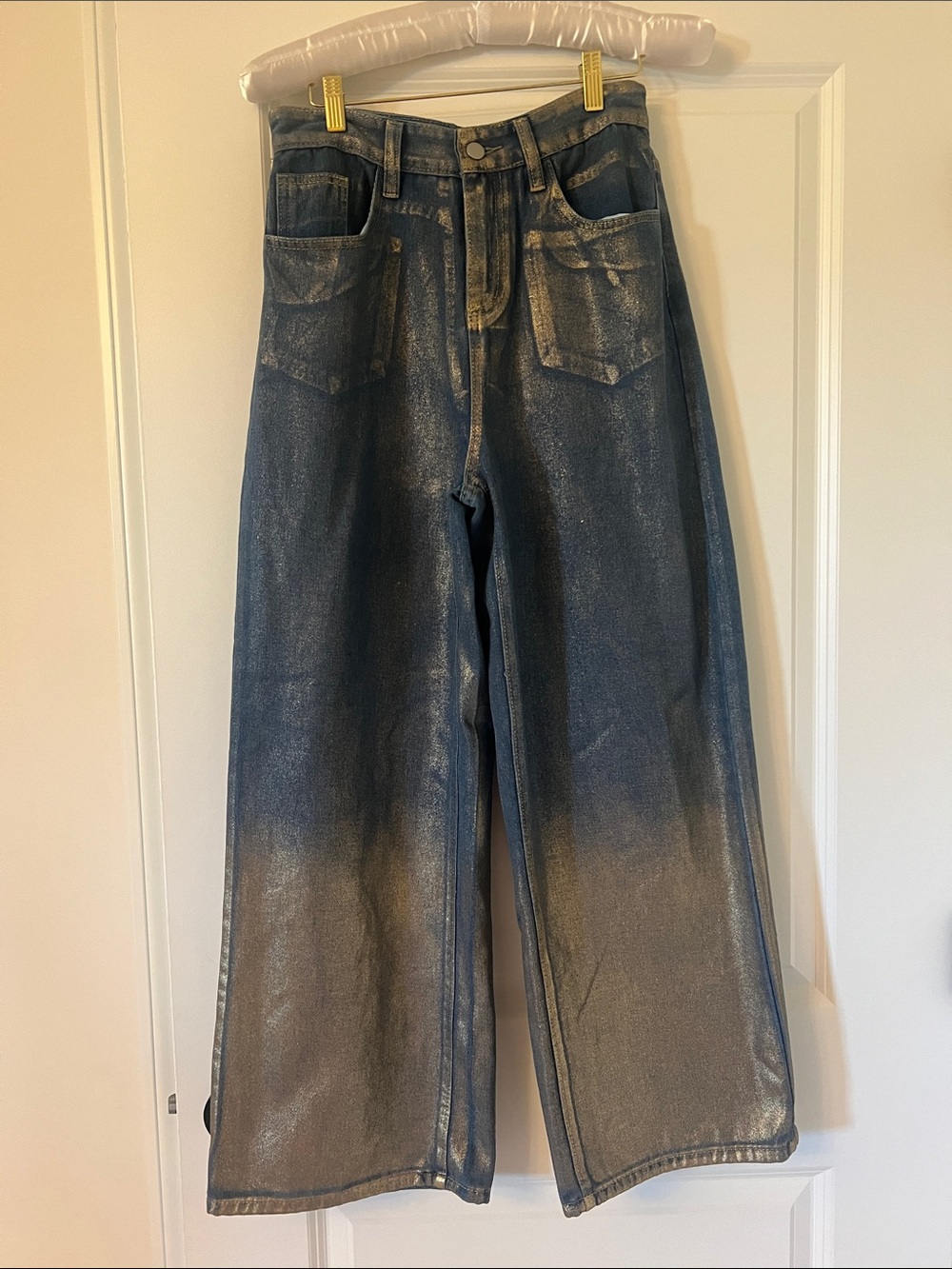 High-Rise Metallic Ombre Wide-Leg Jeans - Blue/Silver